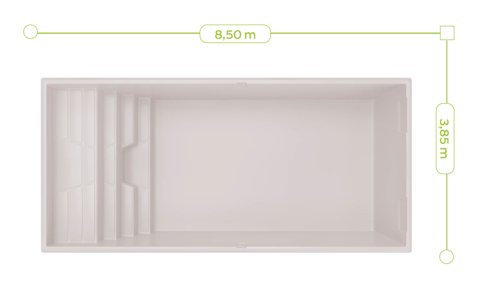 schema et descriptif de la grande piscine Tavana 8 aboral Seine et Marne et 77